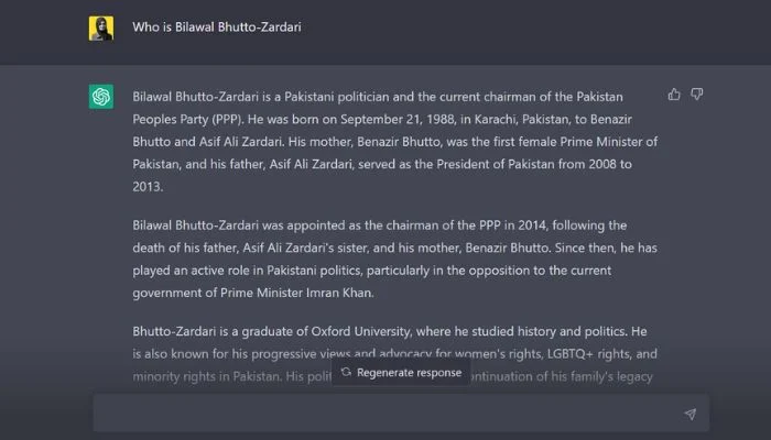 Chat GPT Bilawal Bhutto-Zardari