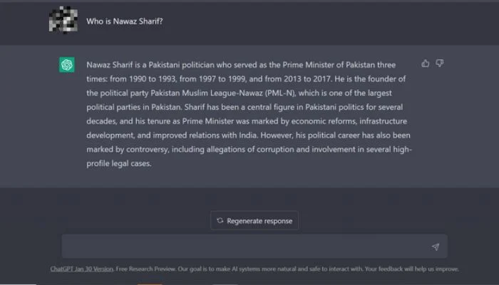 Nawaz Sharif Chat GPT