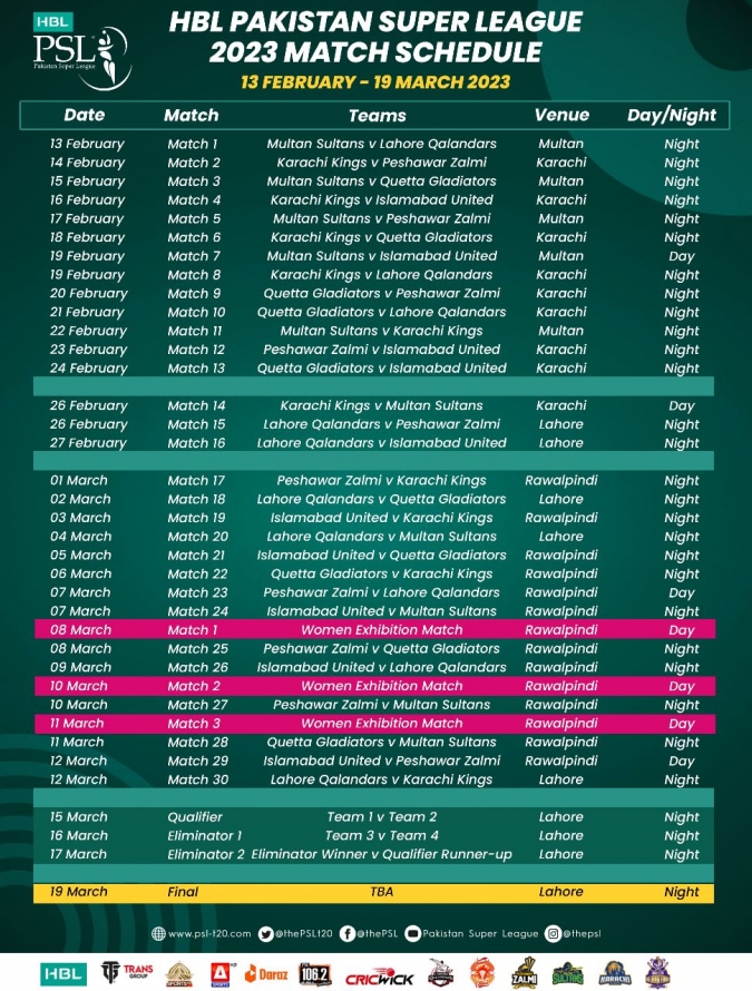 PSL 2023 schedule PDf